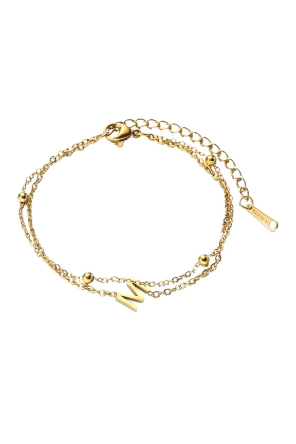 Fashion Double Chain Initials Bracelet for Women and in Gold Stainless Steel Jewelry Stacking Chain Bracelet with Alphabet Letters,17 22 cm,Gold M