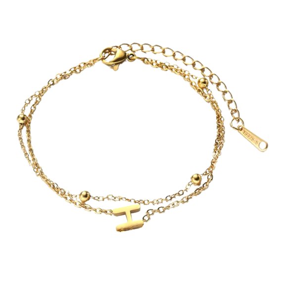 Fanglonggg Double Chain Stacking 26 Letters Gold Stainless Steel Bracelet for Women Girls, Gold