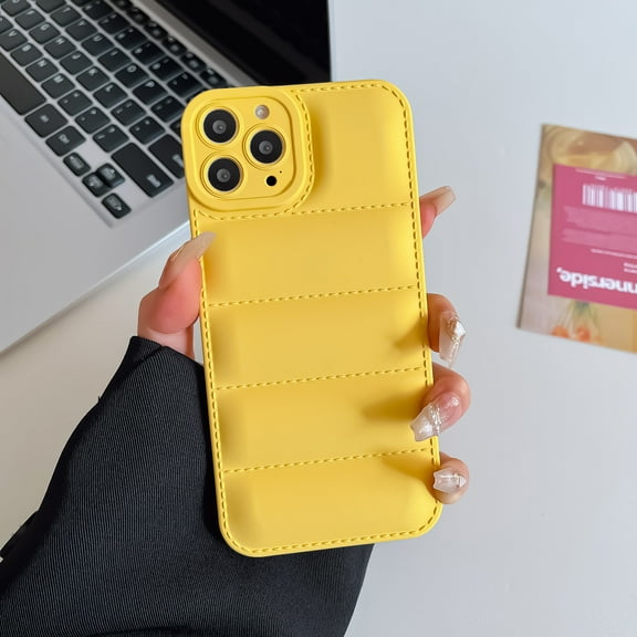 Fashion Down Jacket Case for iPhone 12 Pro, Soft Liquid Silicone TPU Phone Cover Shockproof Anti-Scratch Slim Flexible Lightweight Protective Puffer Case for iPhone 12 Pro 6.1-inch, Yellow