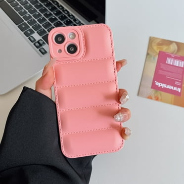 Fashion Down Jacket Case for iPhone 13, Soft Liquid Silicone TPU Phone Cover Shockproof Anti-Scratch Slim Flexible Lightweight Protective Puffer Case for iPhone 13 6.1-inch, Pink