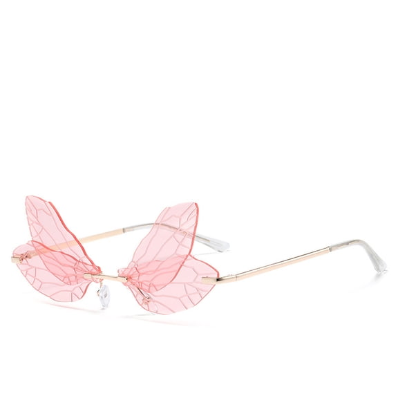 Fashion Dragonfly Wings Rimless Sunglasses Catwalk Women's Luxury Funny Sun Glasses Shades For Women UV400 2024 Brand SG034