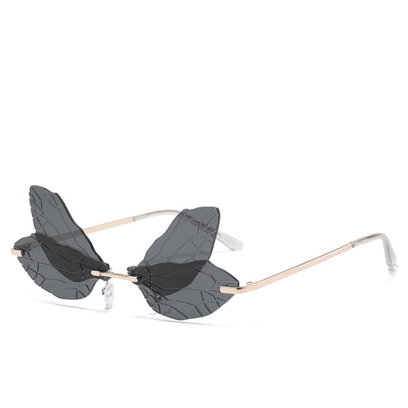Fashion Dragonfly Wings Rimless Sunglasses Catwalk Women's Luxury Funny Sun Glasses Shades For Women UV400 2024 Brand SG034