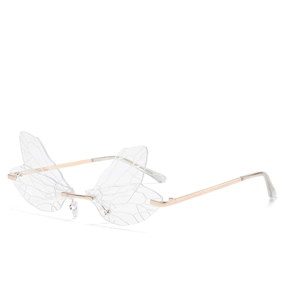Fashion Dragonfly Wings Rimless Sunglasses Catwalk Women's Luxury Funny Sun Glasses Shades For Women UV400 2024 Brand SG034