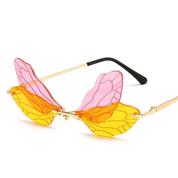 Fashion Dragonfly Wings Rimless Sunglasses Catwalk Women's Luxury Funny Sun Glasses Shades For Women UV400 2024 Brand SG034