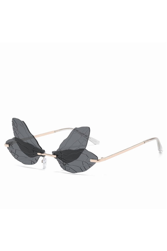 Fashion Dragonfly Wings Rimless Sunglasses Catwalk Women's Luxury Funny Sun Glasses Shades For Women UV400 2024 Brand SG034