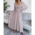 thumbnail image 1 of LEZMORE Fashion Dresses for Women Spring and Summer Square Neck Long Sleeve Cotton Blend Dress Pleated Long Dresses, Gray, 1 of 8