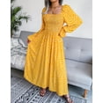 thumbnail image 1 of LEZMORE Fashion Dresses for Women Spring and Summer Square Neck Long Sleeve Cotton Blend Dress Pleated Long Dresses, Yellow, 1 of 8
