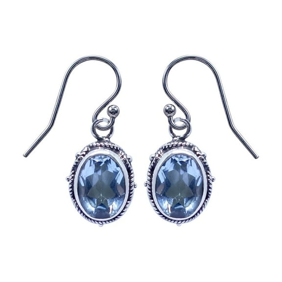 Fashion Drop Dangle Earring for Women Balinese 925 Sterling Silver Handmade Filigree Unique Designer Jewelry, Blue Topaz Gemstone, December Birth Stone