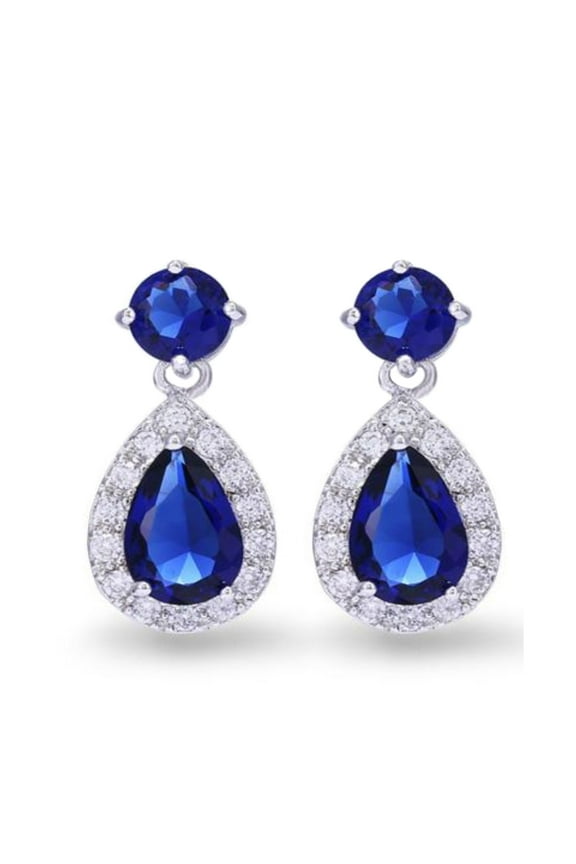Fashion Drop Earrings with White and Blue CZ for Women