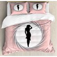 thumbnail image 1 of Fashion Duvet Cover Set, Hot Lady Image in Spiral Zoom Circle Design in Modern Warm Pastel Tone Print, Decorative 3 Piece Bedding Set with 2 Pillow Shams, Queen Size, Black Pink, by Ambesonne, 1 of 3