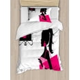 thumbnail image 1 of Fashion Duvet Cover Set, Young Woman Looking at a Shoe Store Shopping Female Dressing on Plain, Decorative 2 Piece Bedding Set with 1 Pillow Shams, Twin Size, Hot Pink Charcoal Grey, by Ambesonne, 1 of 3