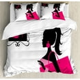 thumbnail image 1 of Fashion Duvet Cover Set, Young Woman Looking at a Shoe Store Shopping Female Dressing on Plain, Decorative 3 Piece Bedding Set with 2 Pillow Shams, King Size, Hot Pink Charcoal Grey, by Ambesonne, 1 of 3