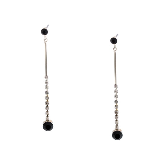 Fashion Earring Silver Plating Jet Stone Long Line Dangle Earrings