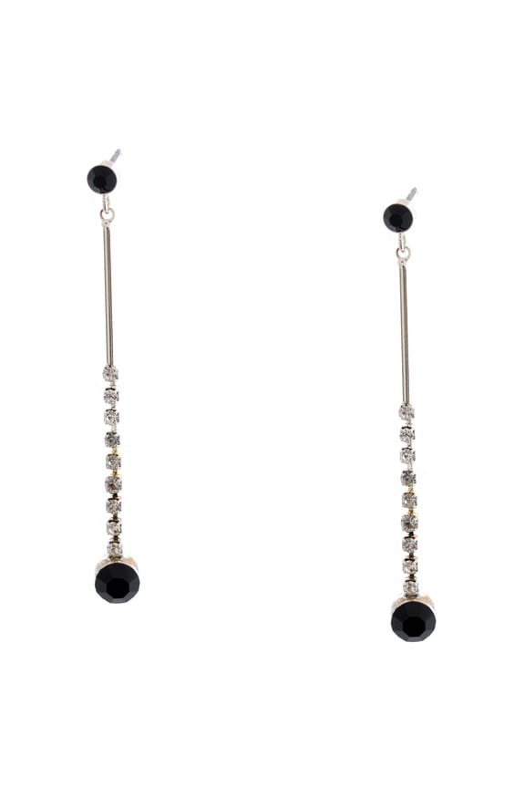 Fashion Earring Silver Plating Jet Stone Long Line Dangle Earrings
