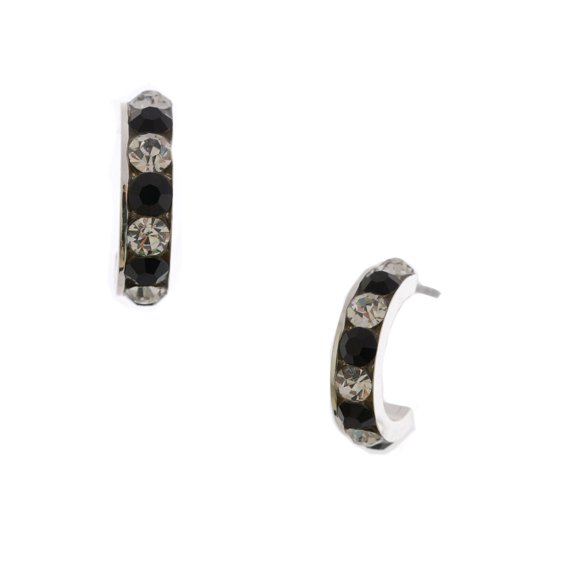 Fashion Earrings Silver Plating Jet Stone Accent Semi Hoop Earrings