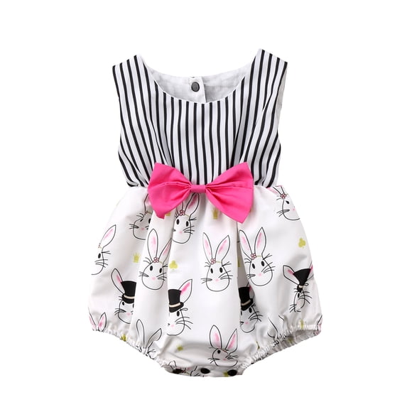 Fashion Easter Newborn Toddler Infant Baby Girls Bunny Romper Sleeveless Sunsuit Jumpsuit Playsuit Outfits Bow Clothes