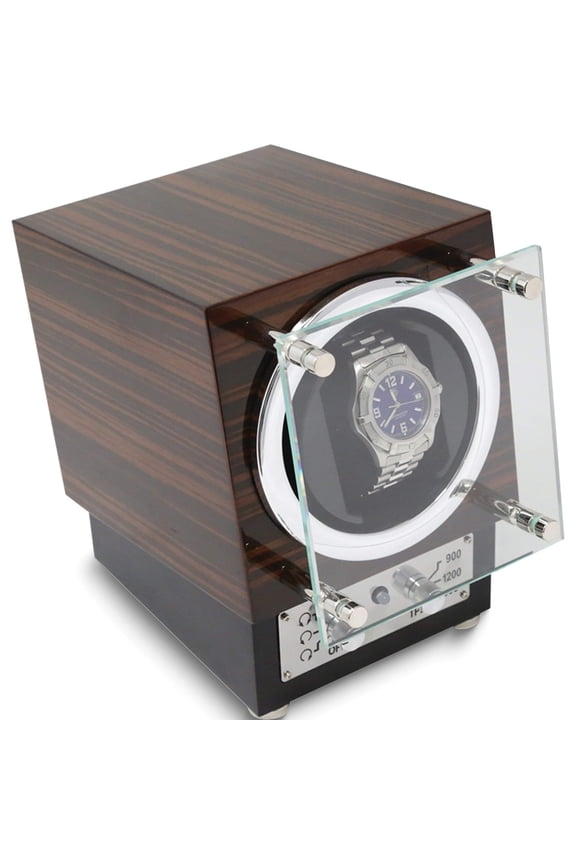 Fashion Ebony Wood Finish Watch Winder With Glass Door (8 X 7.5) Made In China gm13144