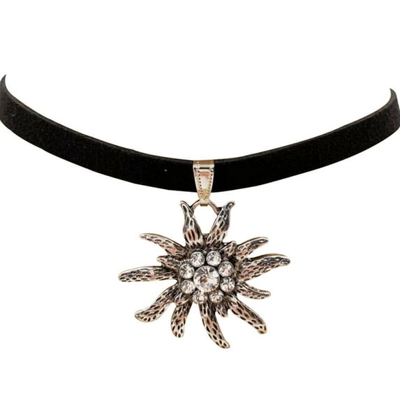 Fashion Edelweiss Flower Pendant Necklace Women Oktoberfest Traditional Costume German Jewelry Gift Velvets Rhinestone