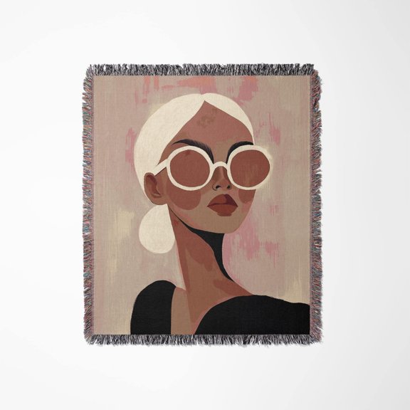 Fashion Editorial Portrait Woven Throw Blanket, 100% Cotton, Fringed Edges