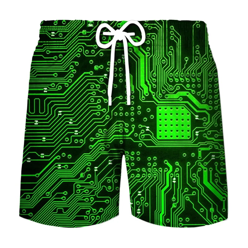 Fashion Electronic Chip Short Pants Women Men 3D Print Swimsuit Swim