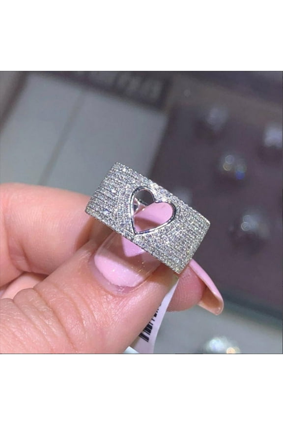 Fashion Elegant 925 Silver Hollow Love Heart Design Paved Little White Zircon Rings for Women Jewelry Valentines Day Best Gift
