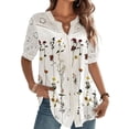 thumbnail image 1 of Fashion Elegant Buttoned Lapel Short Sleeve Floral Hollow Shirt Ladies Tops Buttoned Shirt, 1 of 2