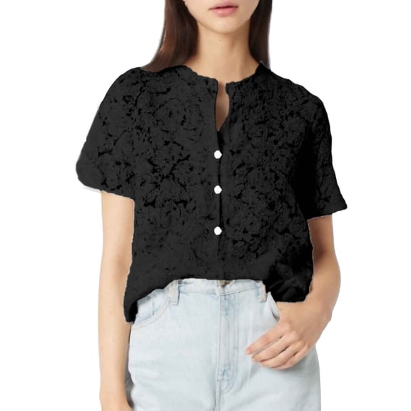 Fashion Elegant Lace Shirt Short Sleeve Button Shirt Top