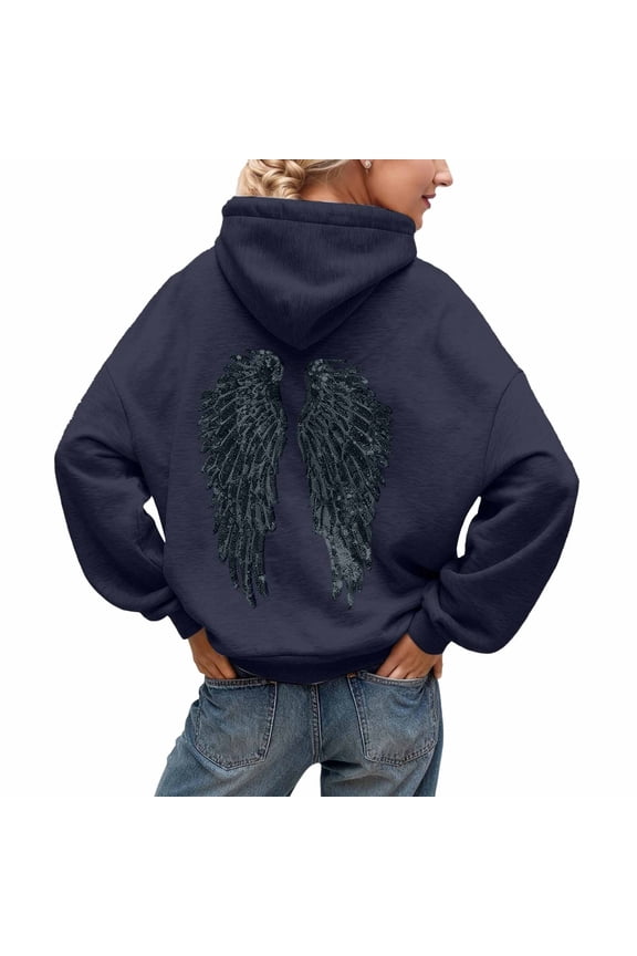 Fashion Embroidered Sparkling Sequins Hooded Sweatshirt For Women Casual Fall Winter Wear Comfortable Pullover Oversized Pullover Long Sleeve Crewneck Casual Tops