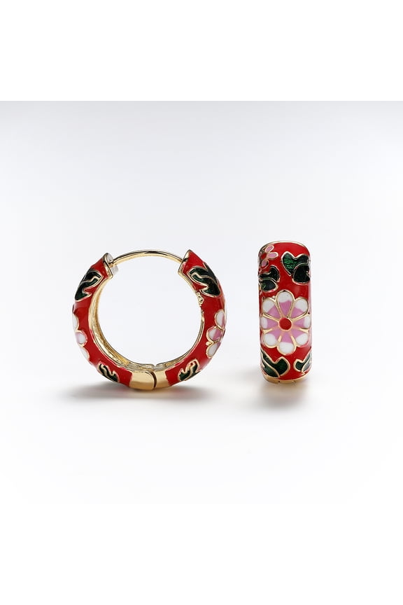 Fashion Enamel Flower Huggie Hoop Earrings for Women Vintage Boho Circle Small Earrings Statement Jewelry