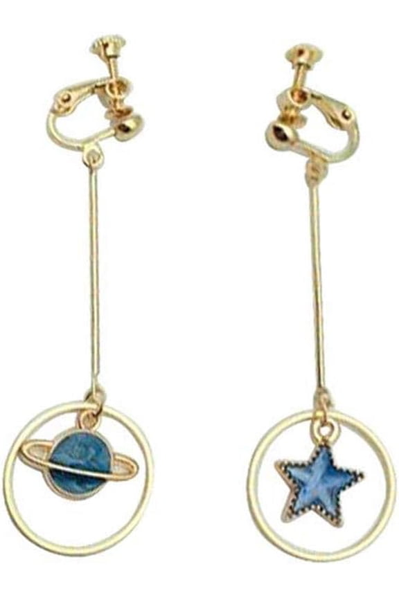 Fashion Enamel Star Moon Clip on Earrings for Women Screw No Pierced Earrings Cuff Ear Clip(Style A4)