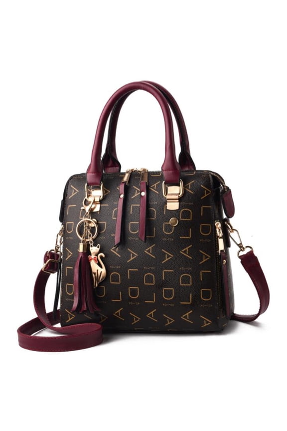 Fashion English Letter Handbag Women PU Leather Tassel Top-handle Bag Luxury Shoulder Bag Large Capacity Lady Tote Design Purse