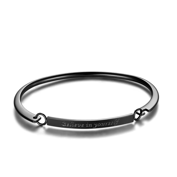 Fashion Engraved Brass Inspirational Bangle with Words Believe in Yourself Gunmetal Inner Diameter: 2 inch(5.1cm)x2-1/2 inch(6.3cm)