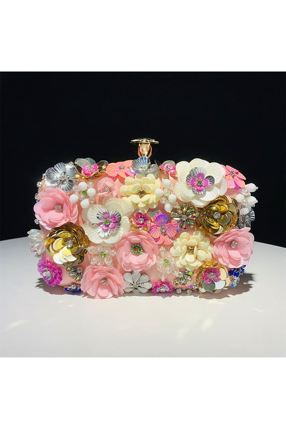 Fashion Evening Bags Handmade Flower Beaded Bags Banquet Wedding Party Bags,Pink