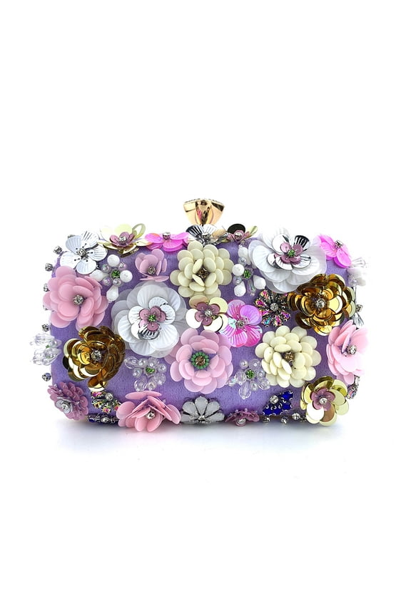Fashion Evening Bags Handmade Flower Beaded Bags Banquet Wedding Party Bags,Purple