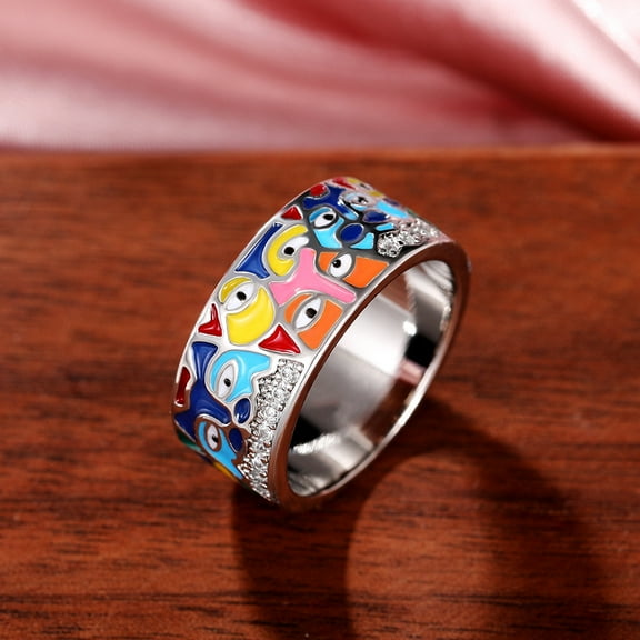 Fashion Evil Eye Ring for Women Her Colorful Enamel Chunky Statement Aesthetic Rings 925 Silver BlueDainty Colorful Eyes Rings Lucky Protection Jewelry Gifts(7#)