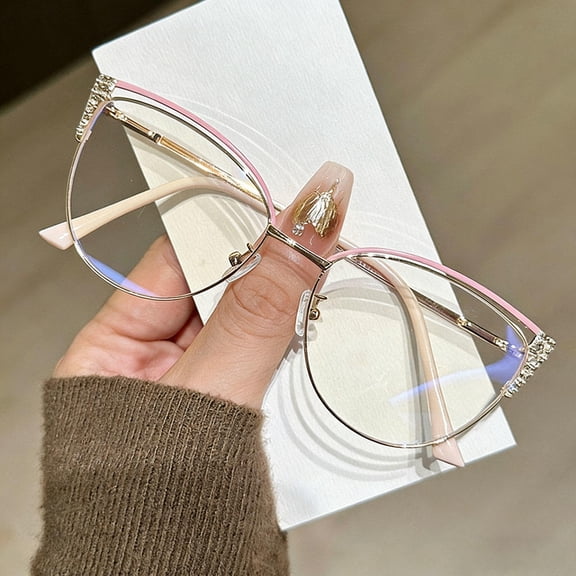 Fashion Exquisite Diamond Studded Metal Cat Eye Eyeglass Frame For Women Anti Blue Light Glasses Computer Optical Spectacles