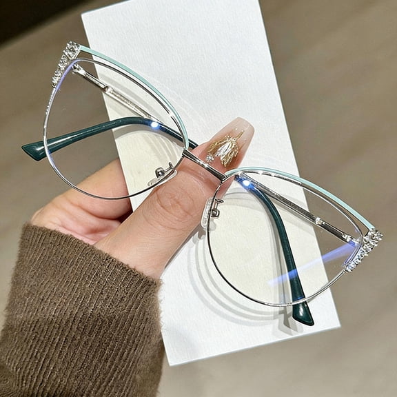 Fashion Exquisite Diamond Studded Metal Cat Eye Eyeglass Frame For Women Anti Blue Light Glasses Computer Optical Spectacles