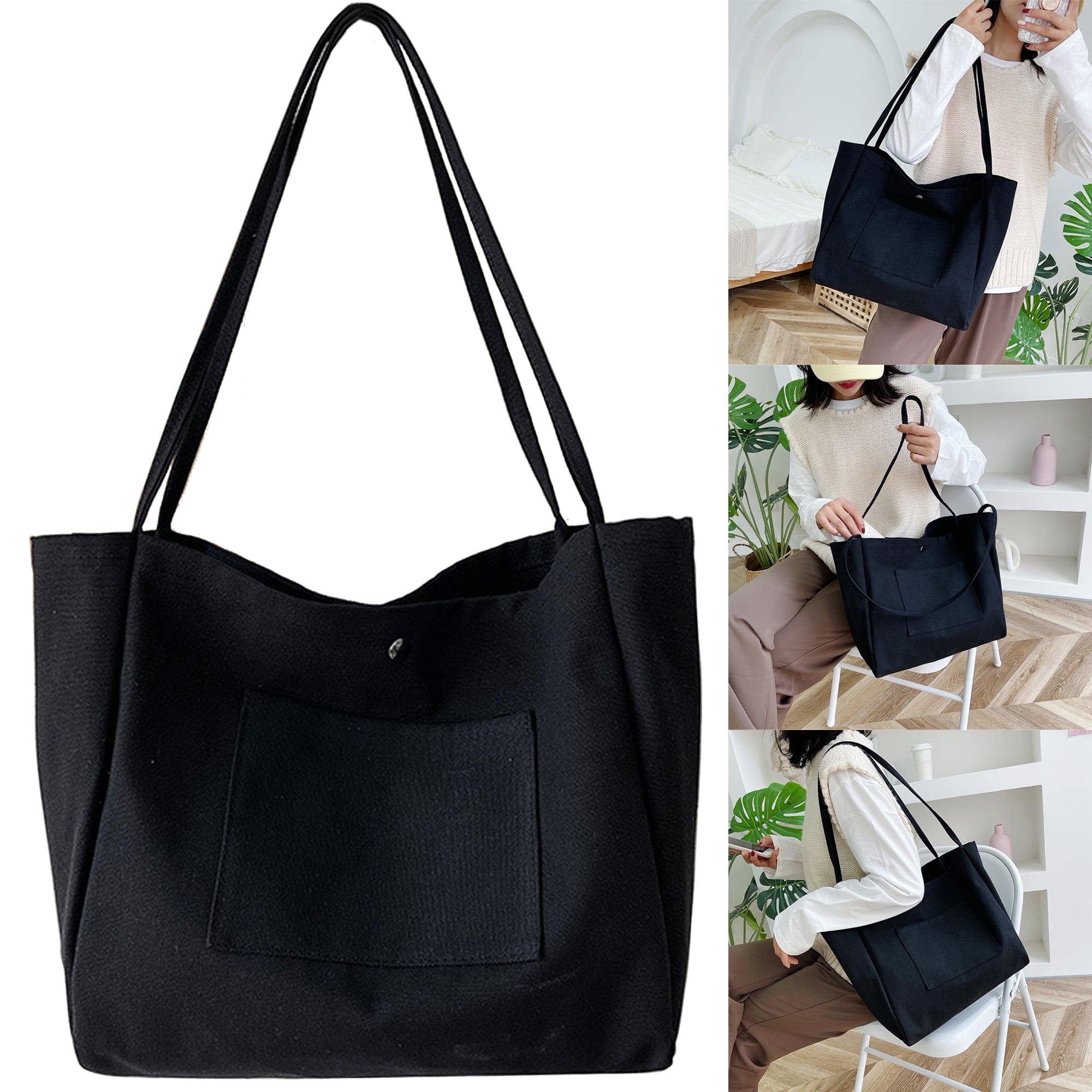 Fashion Extra Large Capacity Lightweight Canvas Bag Shoulder Bag Shopping  Handbags Bag for Women Ladies School Work College Travel, Black