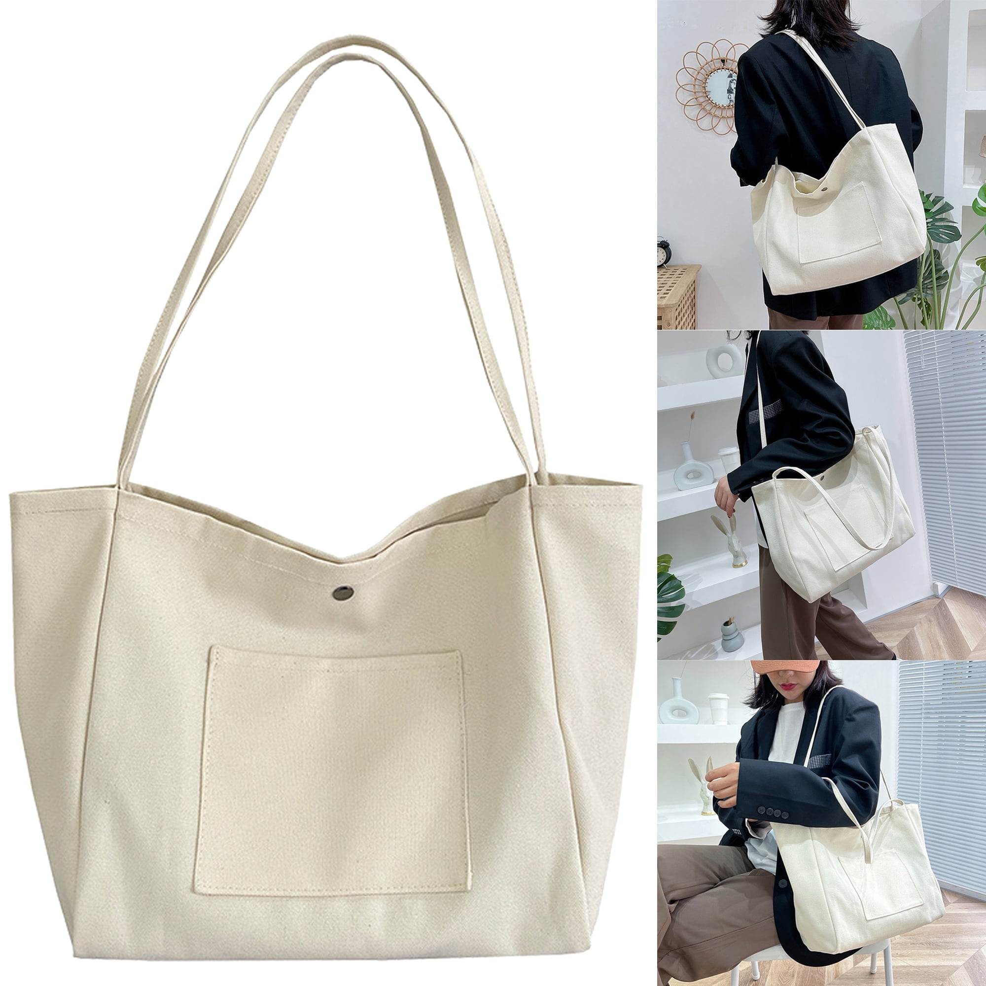 Fashion Extra Large Capacity Lightweight Canvas Bag Shoulder Bag Shopping  Handbags Bag for Women Ladies School Work College Travel, White