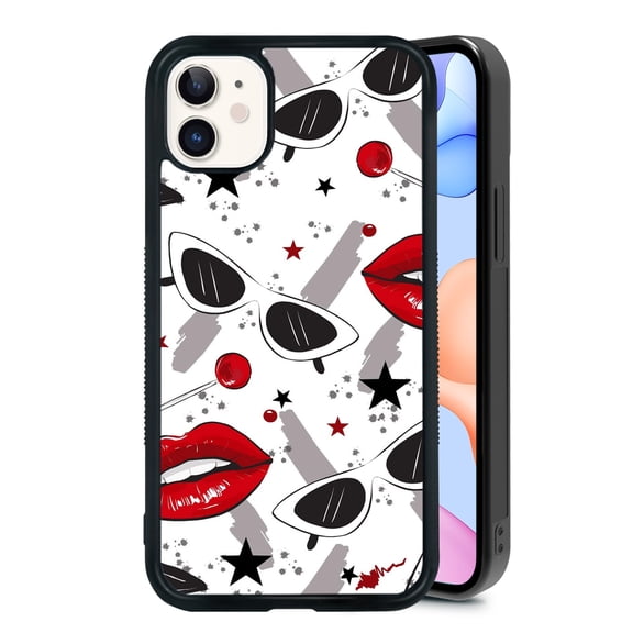 Fashion Eyes Red Lips for iPhone 12/12 Pro Case, Cute Aesthetic Puzzle Design Shock-Absorbent Protective,Black