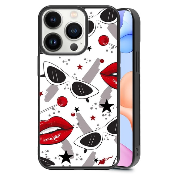 Fashion Eyes Red Lips for iPhone 13 Pro Case, Cute Aesthetic Puzzle Design Shock-Absorbent Protective,Black