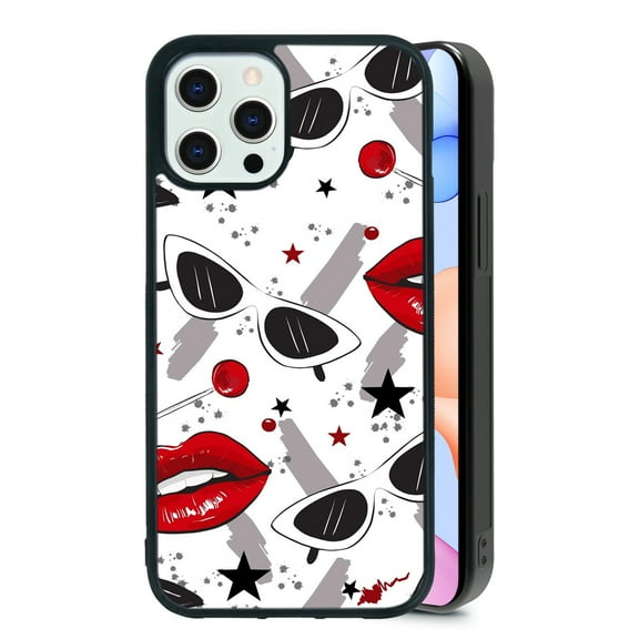 Fashion Eyes Red Lips for iPhone 16 Plus Case, Cute Aesthetic Puzzle Design Shock-Absorbent Protective,Black