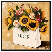 Fashion Fall Floral and Shopping Bag Canvas Glam Art Prints by Art Remedy, Black Frame, 12" x 12"