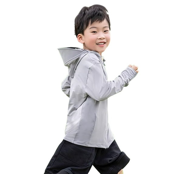 Fashion Fall Saving Childrens Hooded Jacket Boys Ice Silk Clothing Breathable Long Sleeve Hooded Sun Protection Clothing Teens school clothes