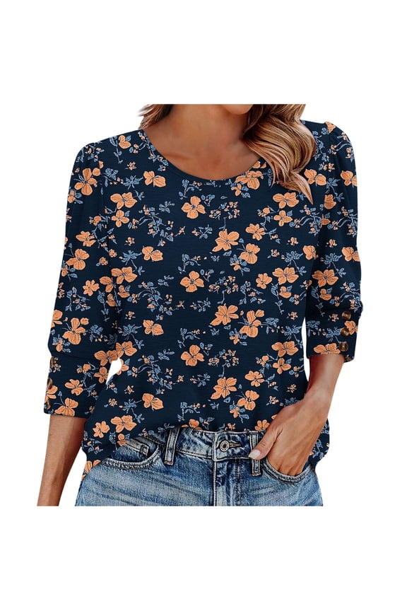My Items Shirts Round Neck Womens Tops Casual Plus Size Womens 3/4 Sleeve Tops 2026 Womens Blouses Casual Work Reorder Items