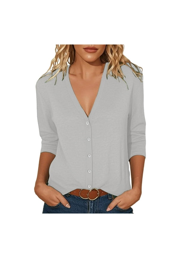 My Items Women's Plain T-Shirts Womens Tops Spring 2026 Fashion Womens 3/4 Length Sleeve Tops Casual Women's Blouses New & Trending