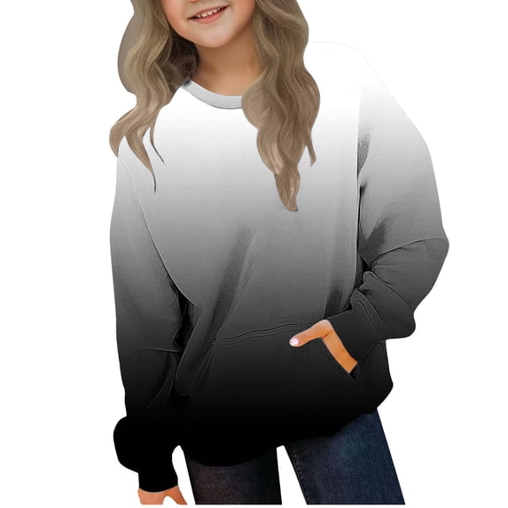 Fashion Kids Oversized Crewneck Sweatshirt Toddler Kids Girls Boys Pullover Gradient Top Long Sleeve Crewneck Sweatshirt With Pocket Teens school clothes