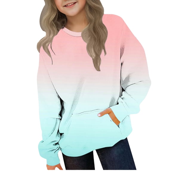 Kids Sweatshirts Boys Toddler Kids Girls Boys Pullover Gradient Top Long Sleeve Crewneck Sweatshirt With Pocket