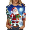 thumbnail image 1 of LiMoi Women's 3/4 Sleeve Christmas Shirt Round Neck Holiday Santa Print Cozy Top for Winter Season Tees Tshirts Blouse T-Shirt My Items, 1 of 5
