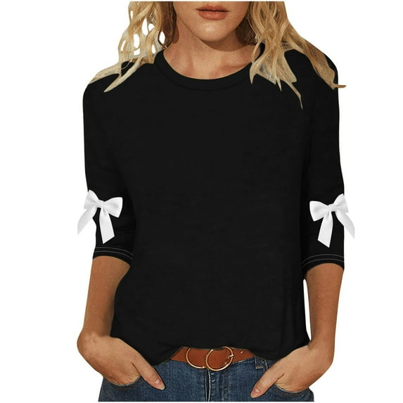 Fashion Fall Saving LiMoi Women's 3/4 Sleeve Round Neck Essential Solid Top Tees Tshirts Shirts Blouse for Versatile Layering My Items